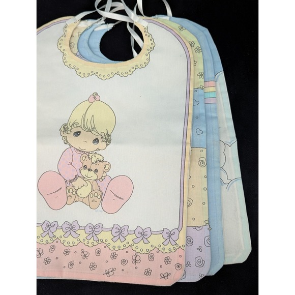 Lot of 4 Vintage Precious Moments Homemade Baby Bib Fabric Pastels Angels Babies - Picture 11 of 13